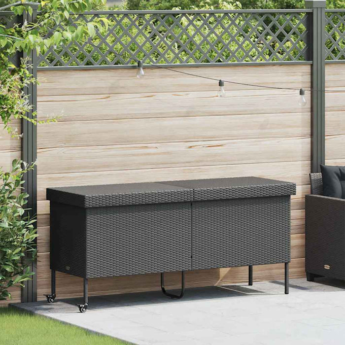 Garden Storage Box With Wheels Black 160X55X75 Cm Poly Rattan Aobtnto