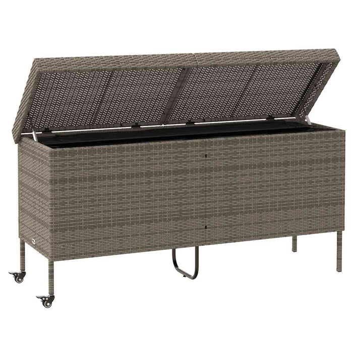 Garden Storage Box With Wheels Grey 160X55X75 Cm Poly Rattan Aobtntt