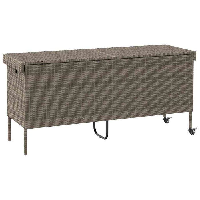 Garden Storage Box With Wheels Grey 160X55X75 Cm Poly Rattan Aobtntt