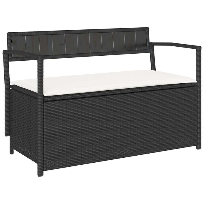 Garden Storage Bench With Cushion Black Poly Rattan Aobtntl