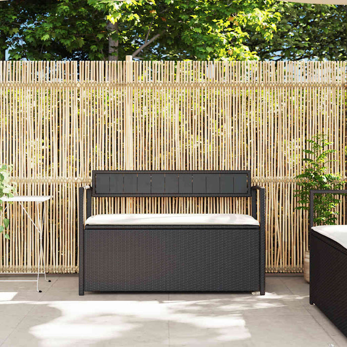Garden Storage Bench With Cushion Black Poly Rattan Aobtntl