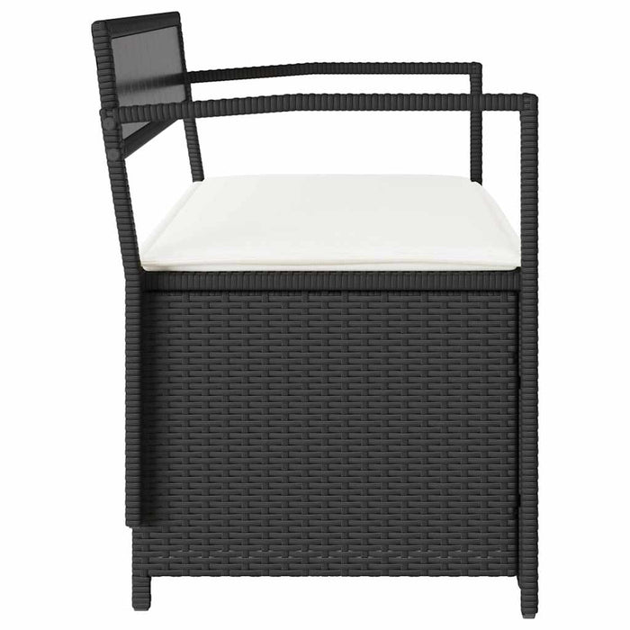 Garden Storage Bench With Cushion Black Poly Rattan Aobtntl