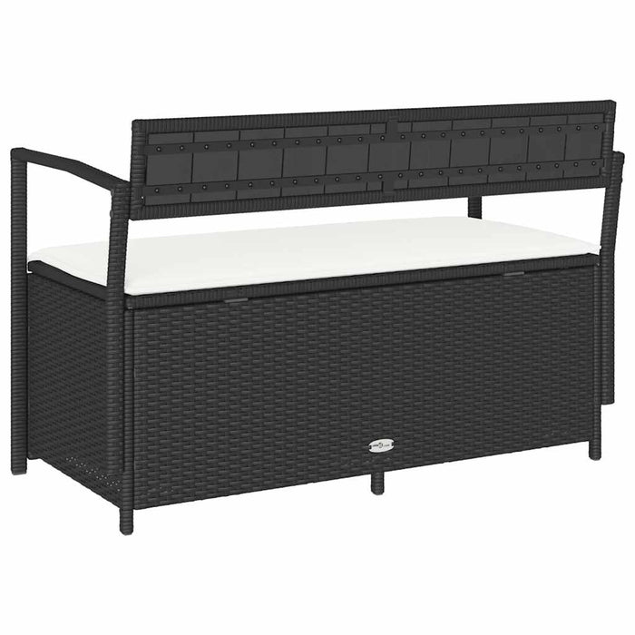Garden Storage Bench With Cushion Black Poly Rattan Aobtntl