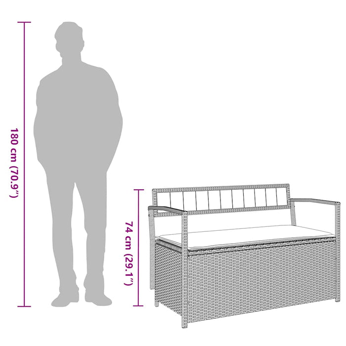 Garden Storage Bench With Cushion Black Poly Rattan Aobtntl