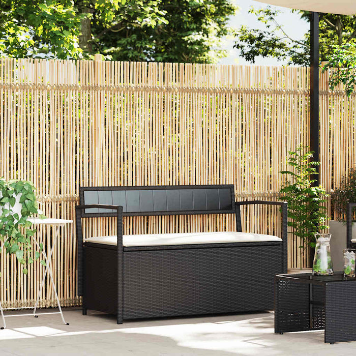 Garden Storage Bench With Cushion Black Poly Rattan Aobtntl