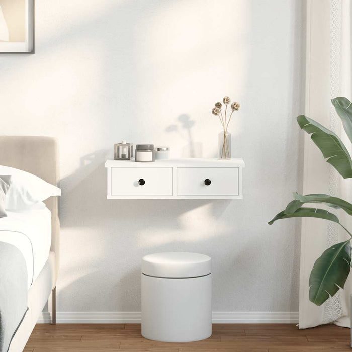 Wall Shelf With Drawers White 60X28X15 Cm Engineered Wood Npkkao