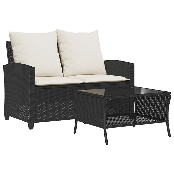 Garden Sofa 2-Seater With Cushions&Table Black Poly Rattan Aobtnap