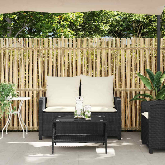 Garden Sofa 2-Seater With Cushions&Table Black Poly Rattan Aobtnap