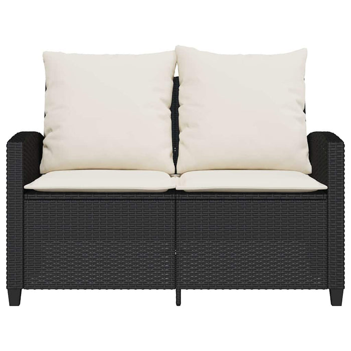 Garden Sofa 2-Seater With Cushions&Table Black Poly Rattan Aobtnap