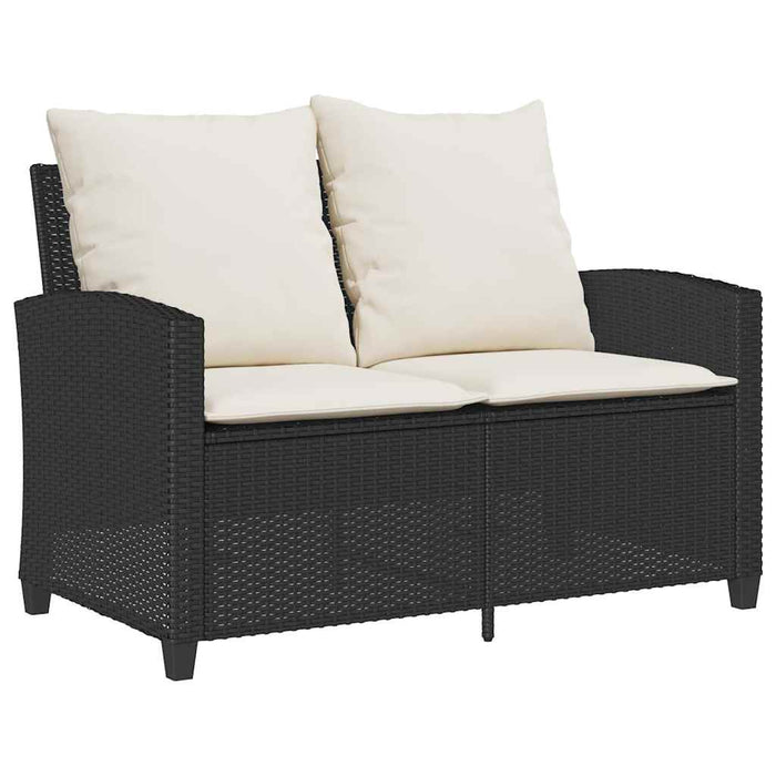 Garden Sofa 2-Seater With Cushions&Table Black Poly Rattan Aobtnap