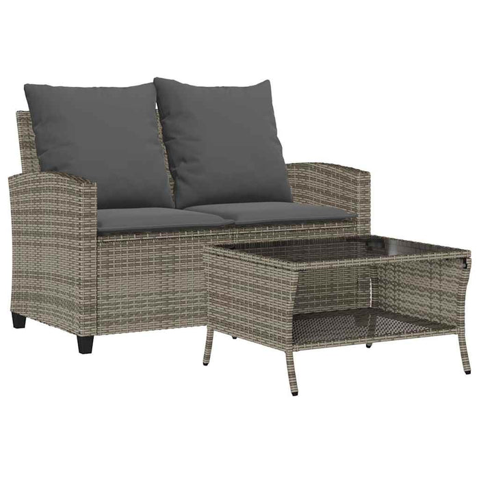 Garden Sofa 2-Seater With Cushions&Table Grey Poly Rattan Aobtnai
