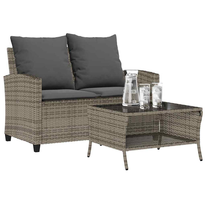 Garden Sofa 2-Seater With Cushions&Table Grey Poly Rattan Aobtnai