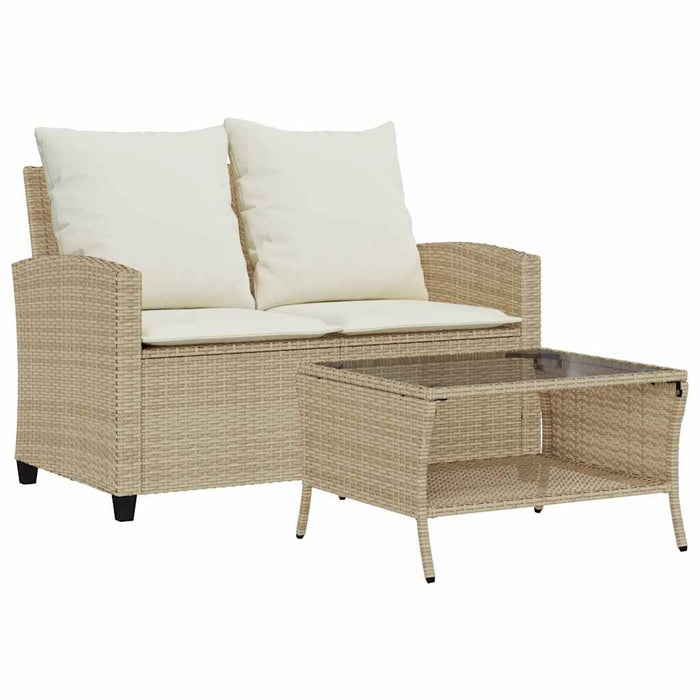 Garden Sofa 2-Seater With Cushions&Table Beige Poly Rattan Aobtnak