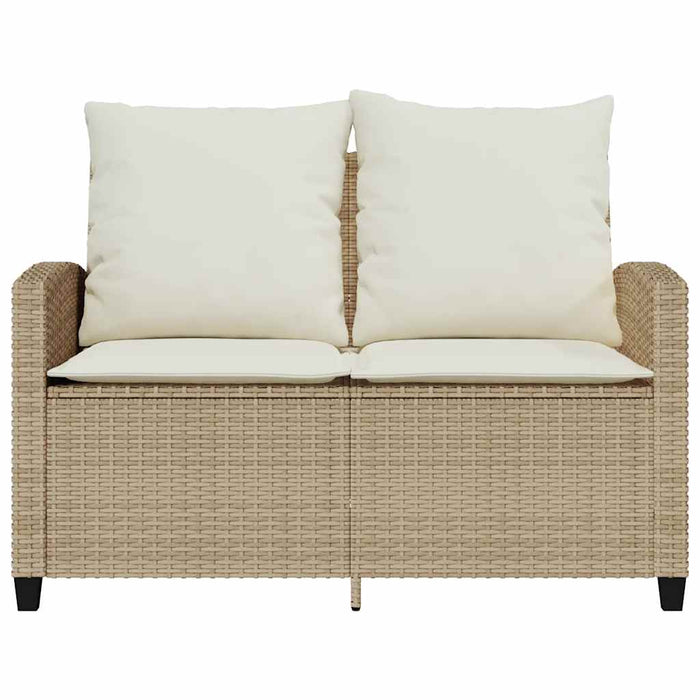Garden Sofa 2-Seater With Cushions&Table Beige Poly Rattan Aobtnak