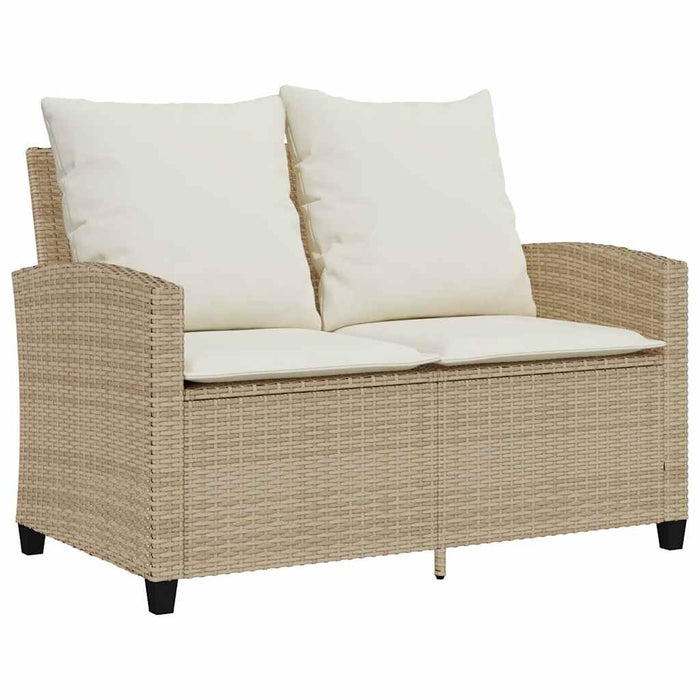 Garden Sofa 2-Seater With Cushions&Table Beige Poly Rattan Aobtnak