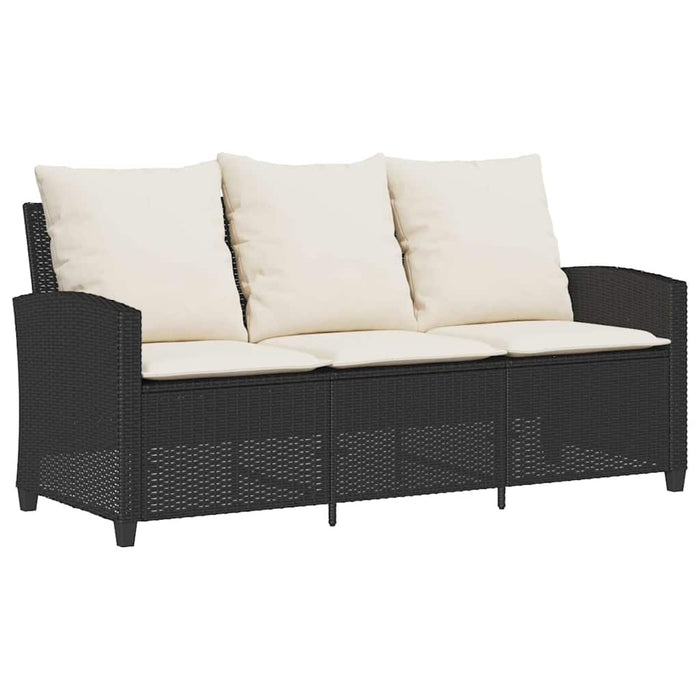 Garden Sofa 3-Seater With Cushions&Table Black Poly Rattan Aobtnpa