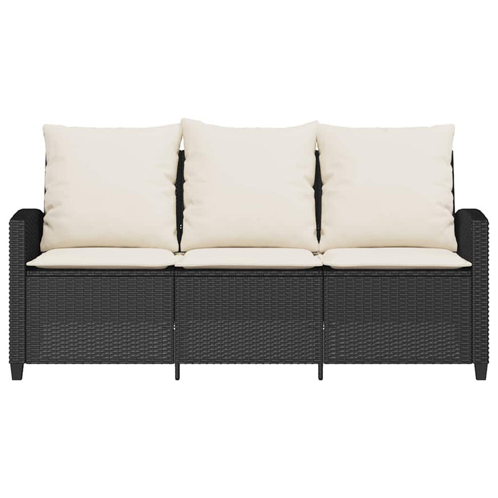 Garden Sofa 3-Seater With Cushions&Table Black Poly Rattan Aobtnpa