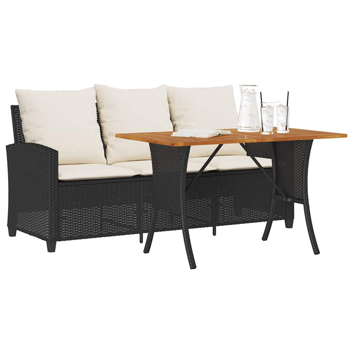 Garden Sofa 3-Seater With Cushions&Table Black Poly Rattan Aobtnpa