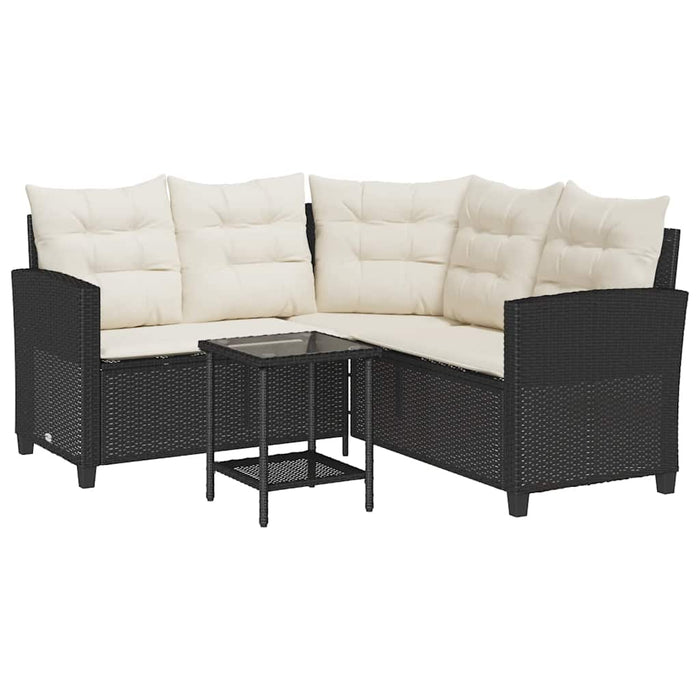 Garden Sofa With Table&Cushions L-Shaped Black Poly Rattan Aobtnix