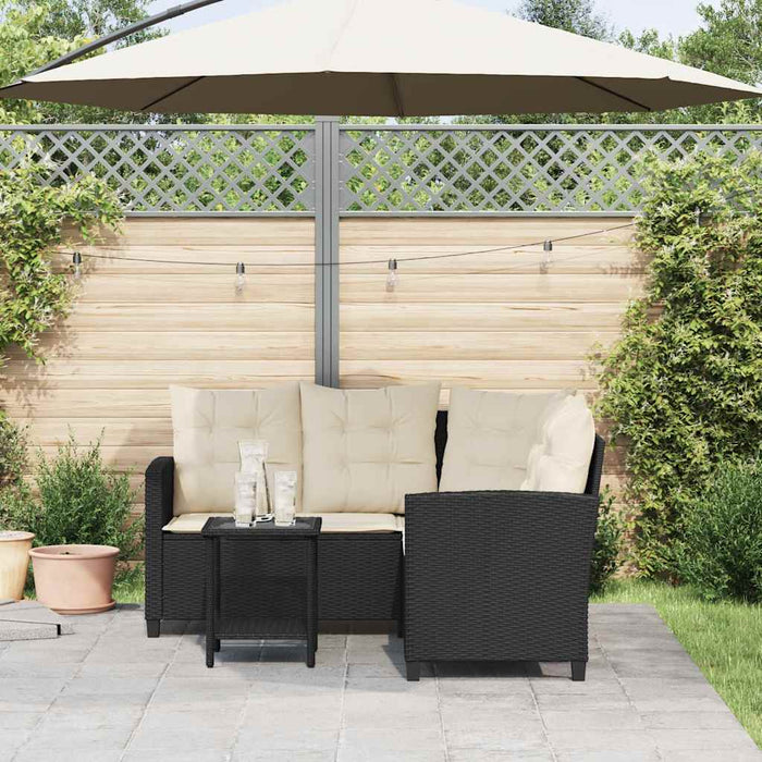 Garden Sofa With Table&Cushions L-Shaped Black Poly Rattan Aobtnix