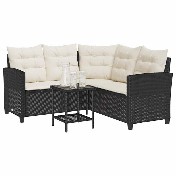 Garden Sofa With Table&Cushions L-Shaped Black Poly Rattan Aobtnix