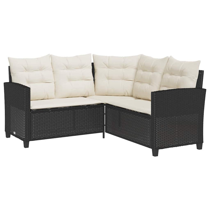 Garden Sofa With Table&Cushions L-Shaped Black Poly Rattan Aobtnix