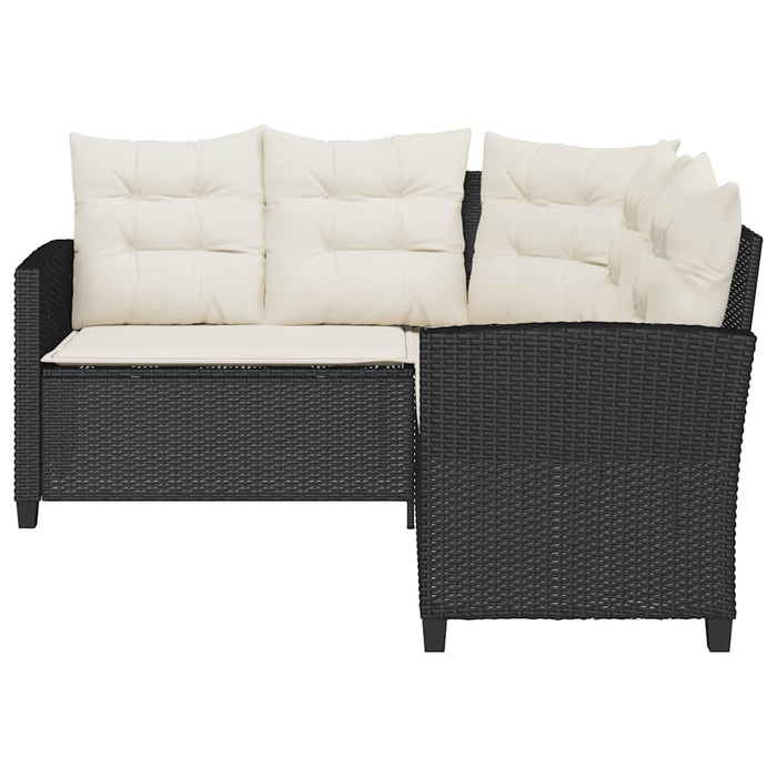 Garden Sofa With Table&Cushions L-Shaped Black Poly Rattan Aobtnix