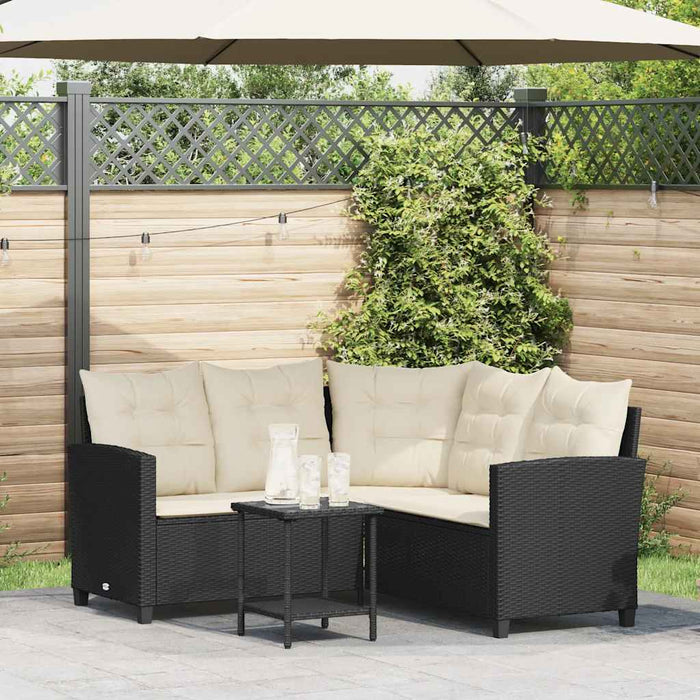 Garden Sofa With Table&Cushions L-Shaped Black Poly Rattan Aobtnix