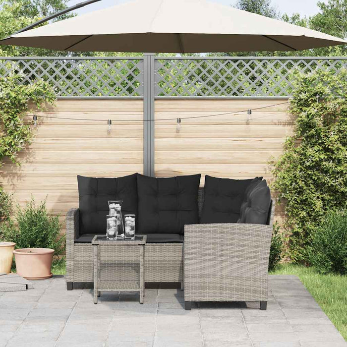 Garden Sofa With Table&Cushions L-Shaped Grey Poly Rattan Aobtnia