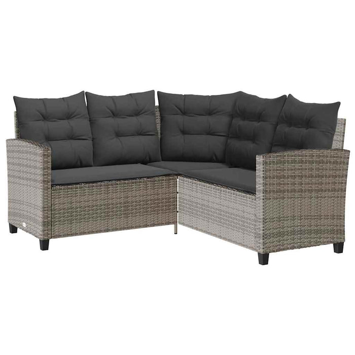 Garden Sofa With Table&Cushions L-Shaped Grey Poly Rattan Aobtnia