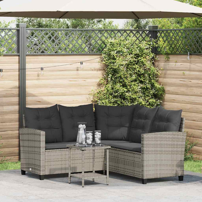 Garden Sofa With Table&Cushions L-Shaped Grey Poly Rattan Aobtnia
