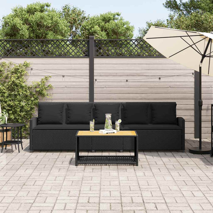 Garden Sofa 5-Seater With Cushions Black Poly Rattan Aobaoox