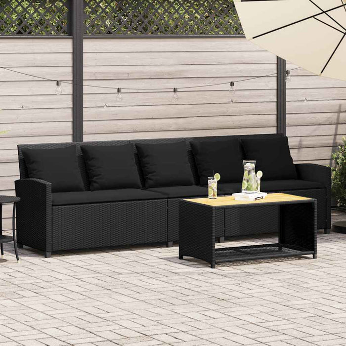 Garden Sofa 5-Seater With Cushions Black Poly Rattan Aobaoox