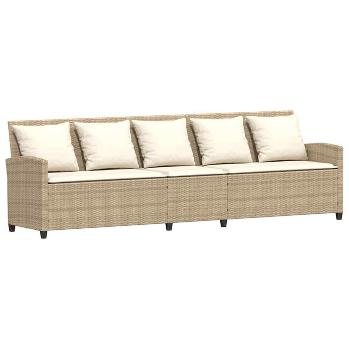 Garden Sofa 5-Seater With Cushions Beige Poly Rattan Aobaoop