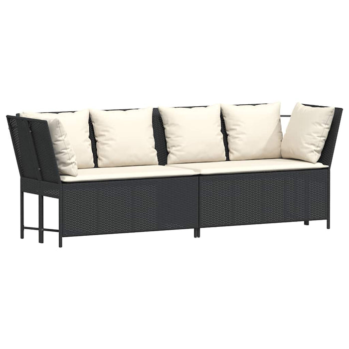 Garden Sofa With Cushions Black Poly Rattan Aobaoxo