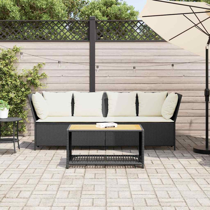 Garden Sofa With Cushions Black Poly Rattan Aobaoxo