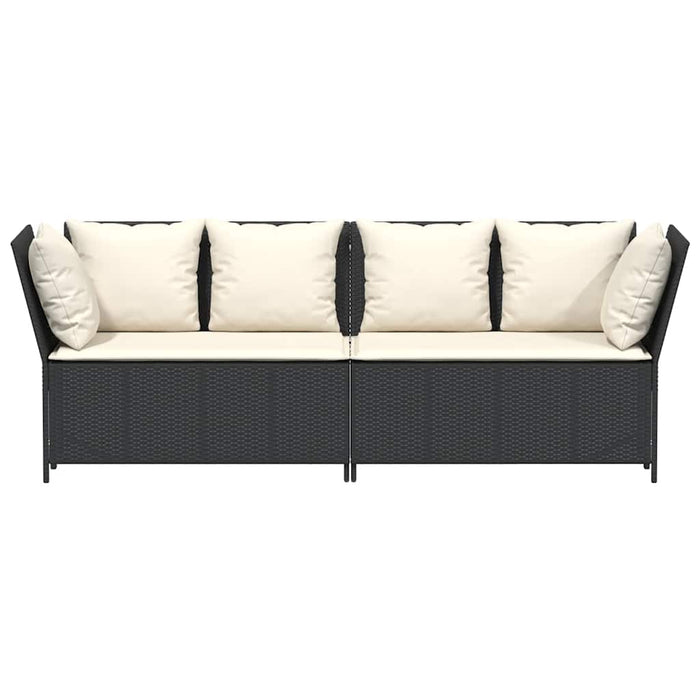 Garden Sofa With Cushions Black Poly Rattan Aobaoxo