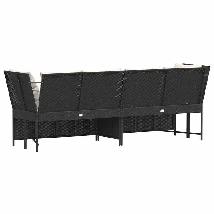 Garden Sofa With Cushions Black Poly Rattan Aobaoxo