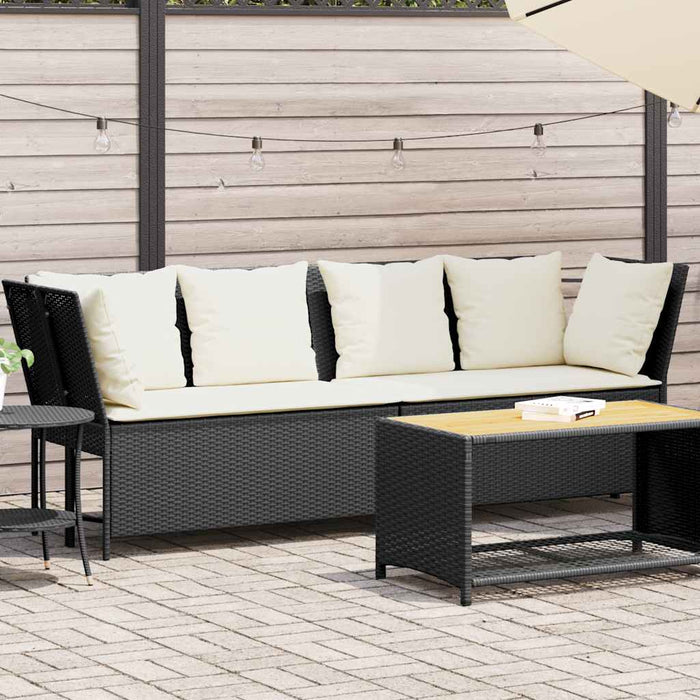 Garden Sofa With Cushions Black Poly Rattan Aobaoxo