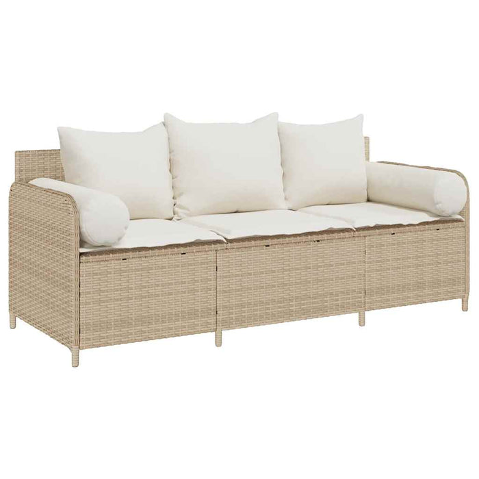 Garden Sofa With Cushions 3-Seater Beige Poly Rattan Aobaoil