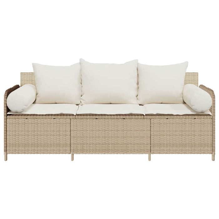 Garden Sofa With Cushions 3-Seater Beige Poly Rattan Aobaoil