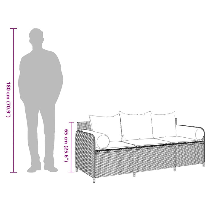 Garden Sofa With Cushions 3-Seater Beige Poly Rattan Aobaoil