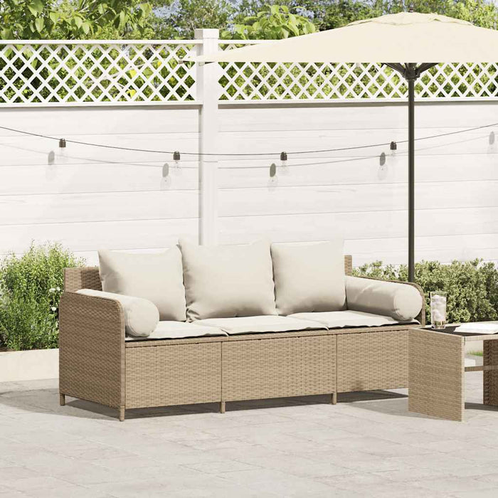 Garden Sofa With Cushions 3-Seater Beige Poly Rattan Aobaoil