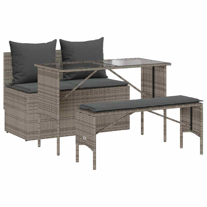 3 Piece Garden Dining Set With Cushions Grey Poly Rattan Aobaont