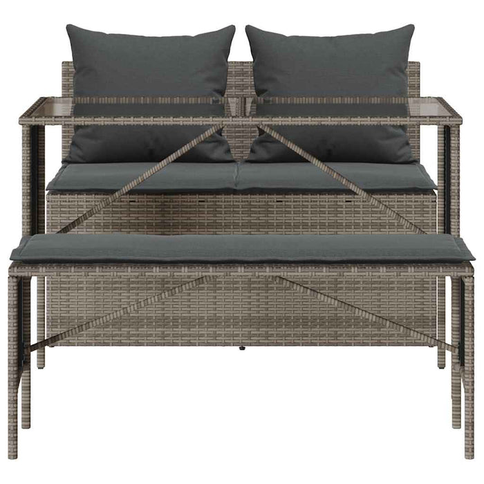 3 Piece Garden Dining Set With Cushions Grey Poly Rattan Aobaont