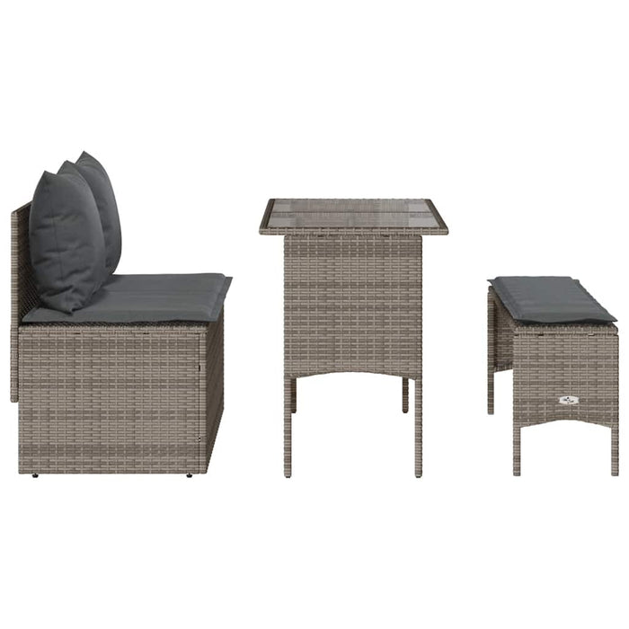 3 Piece Garden Dining Set With Cushions Grey Poly Rattan Aobaont