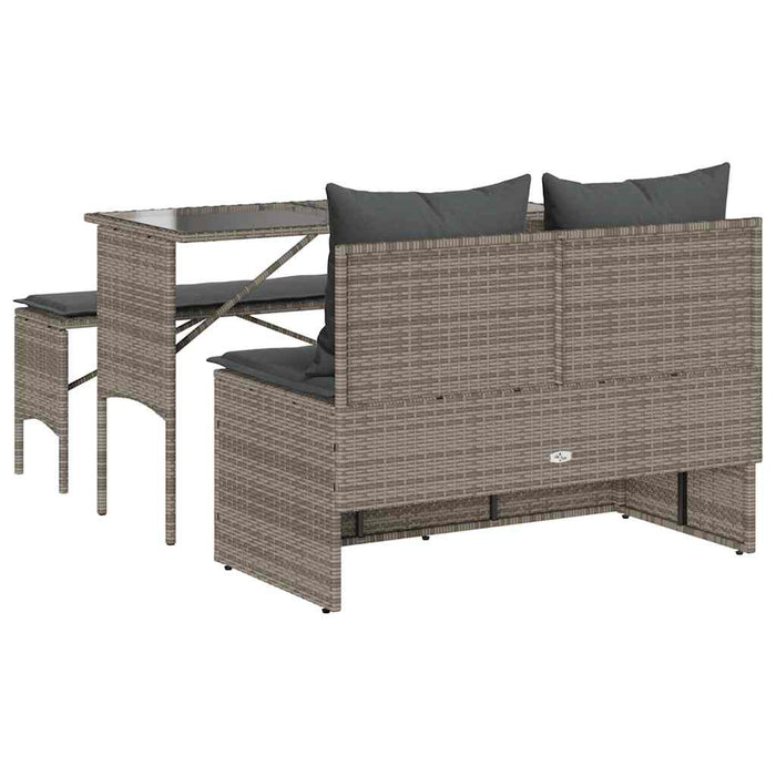 3 Piece Garden Dining Set With Cushions Grey Poly Rattan Aobaont