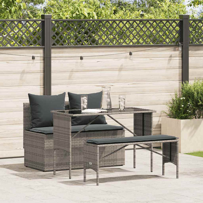 3 Piece Garden Dining Set With Cushions Grey Poly Rattan Aobaont