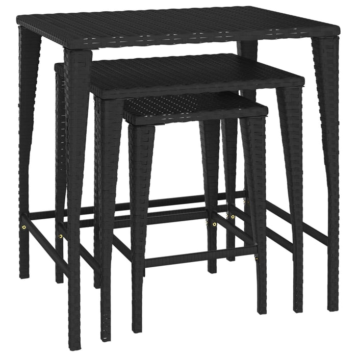 Garden Nesting Tables 3 Pcs Black Poly Rattan Ttxanxk