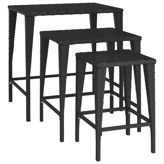 Garden Nesting Tables 3 Pcs Black Poly Rattan Ttxanxk